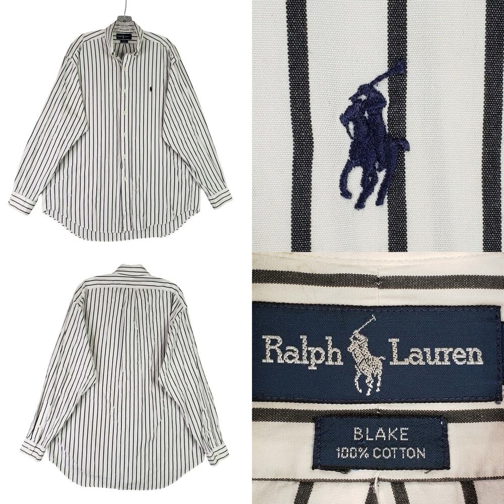 Polo Ralph Lauren Shirt LS Button Down White Black Striped Men’s Size Large L